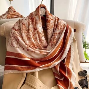 NEW Elegant Orange and White Floral Print Scarf Shawl